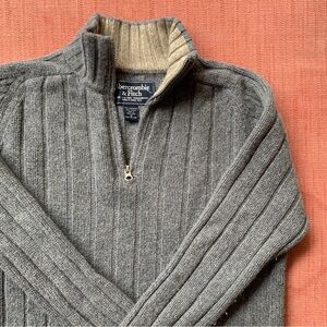 Abercrombie & Fitch Lambswool Ribbed Half-Zip Sweater M – Grey, Y2K